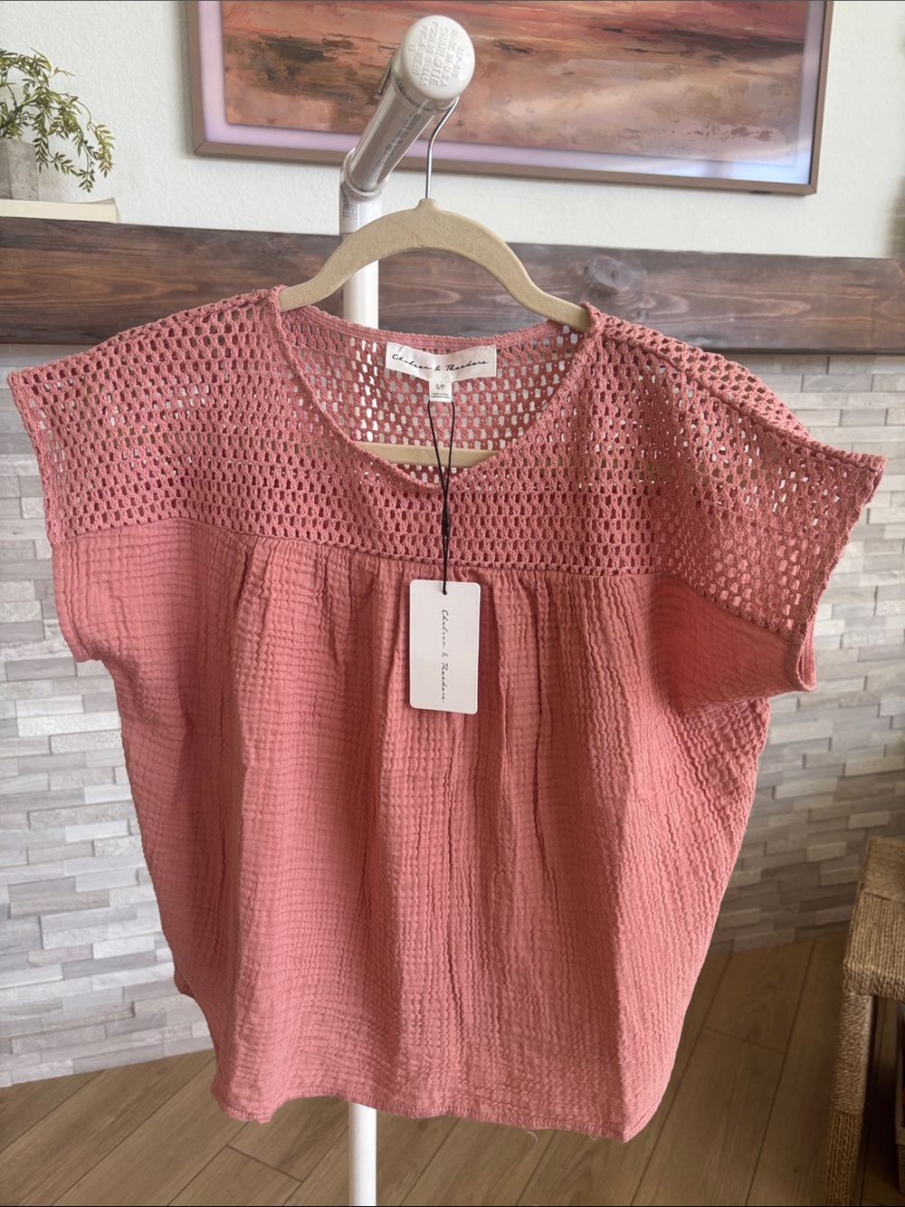 Chelsea & Theodore Crochet Yoke Tunic - Dusty Rose
